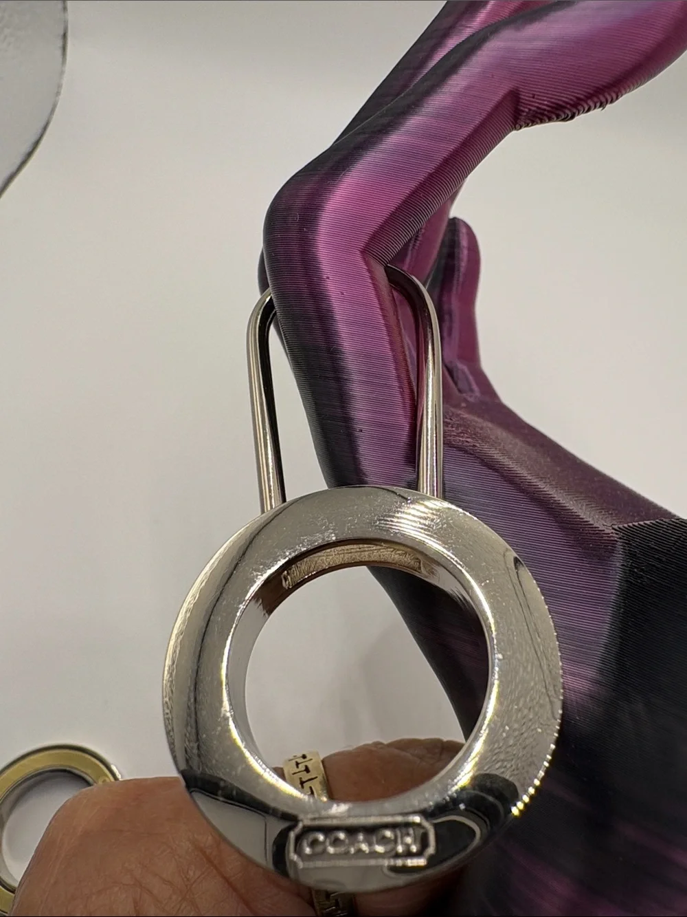 Coach Black and Silver Enamel Ring Key Holder - COACH est. 1941